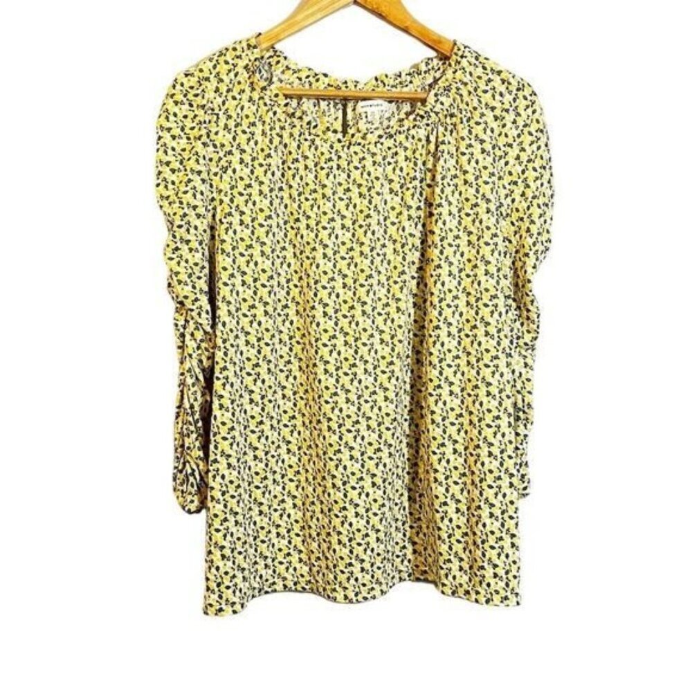 Max Studio Women's Yellow Floral Blouse 2X Summer Office Career Mature